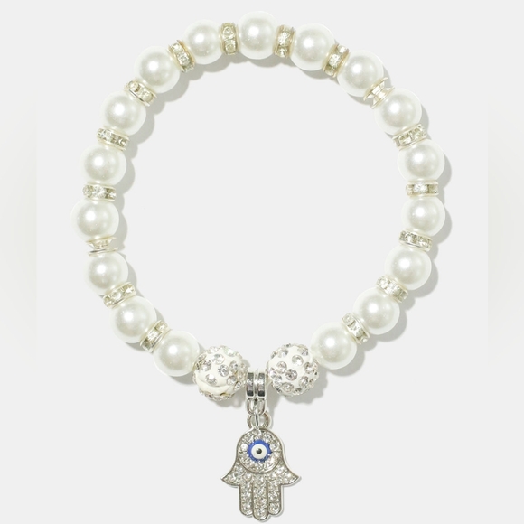 Hamsa Hand Pearl Beaded Bracelet - Picture 1 of 3